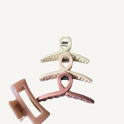 Set of 4 Twister X & Rectangle hair claw clips - Neutral shades for stylish hold